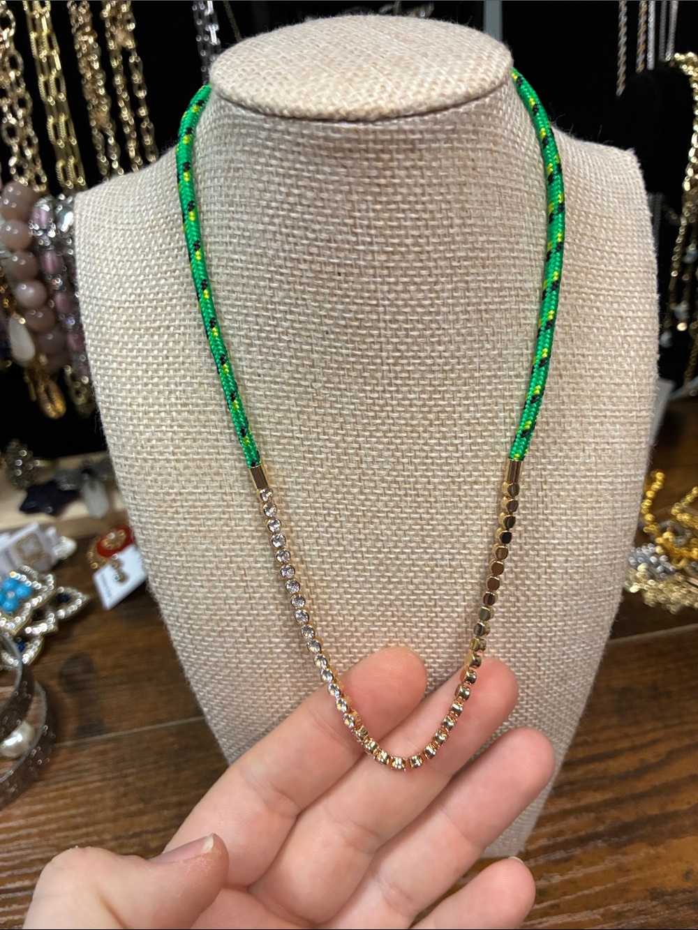 Green Beaded Chain Tennis Necklace - Women Jewelry